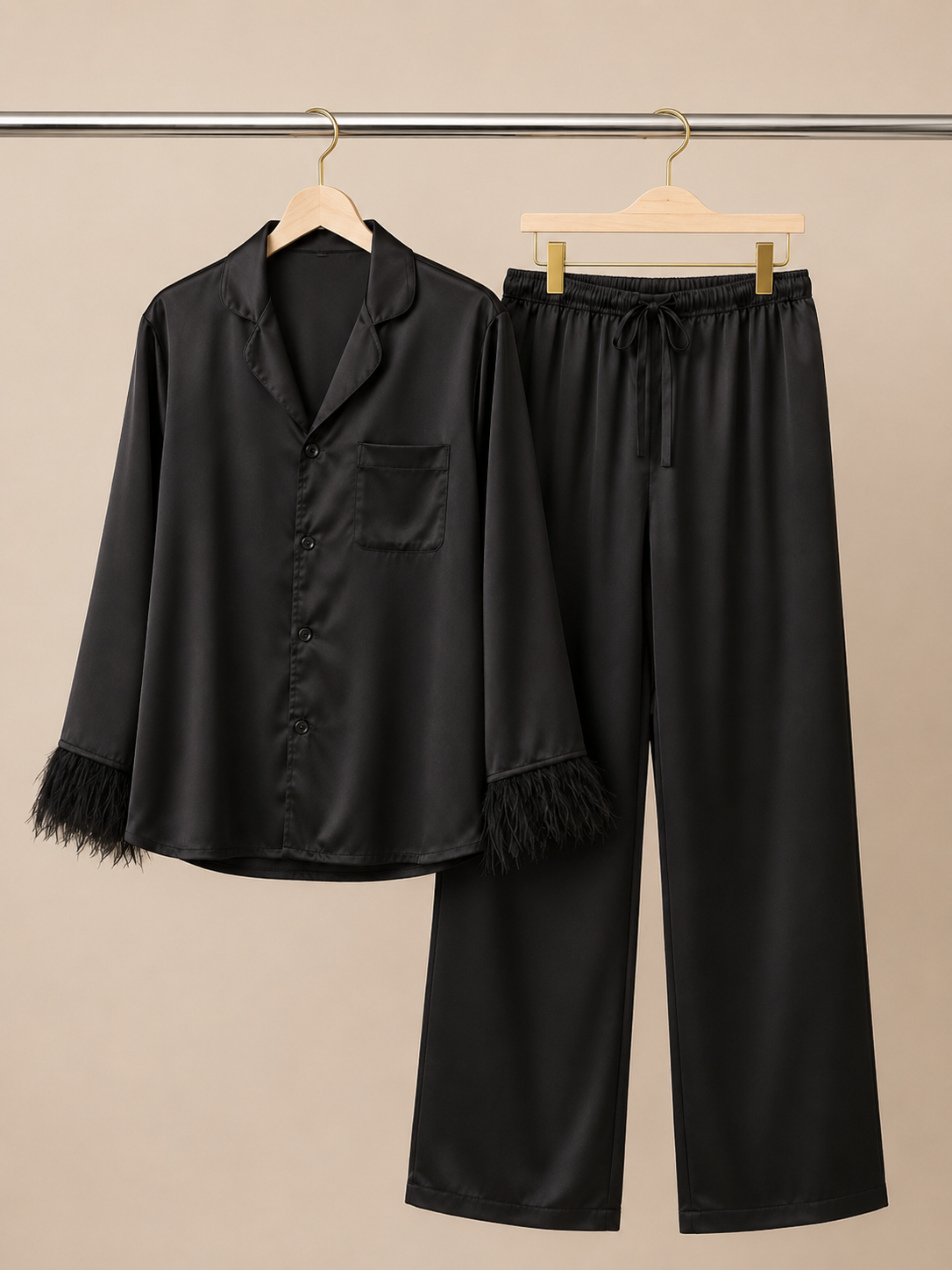 Black Feather Silk Set